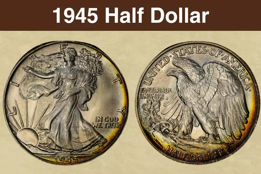 1945 Walking Liberty Half Dollar obverse and reverse showing Liberty striding and eagle design